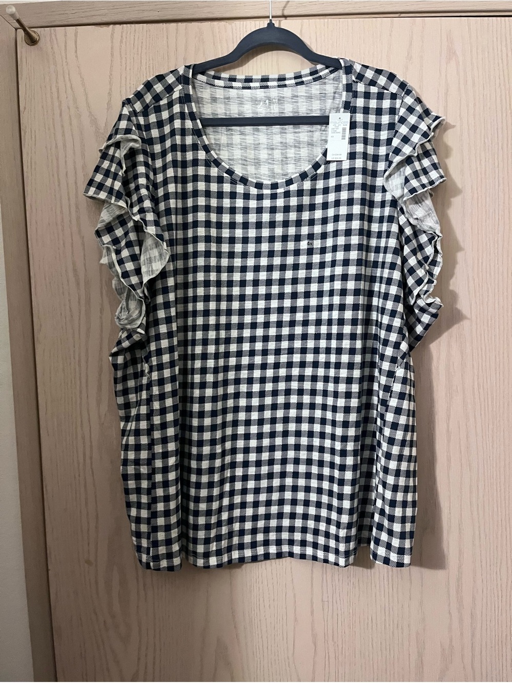 Maurices Navy & White Gingham Ruffle Sleeve Tank
